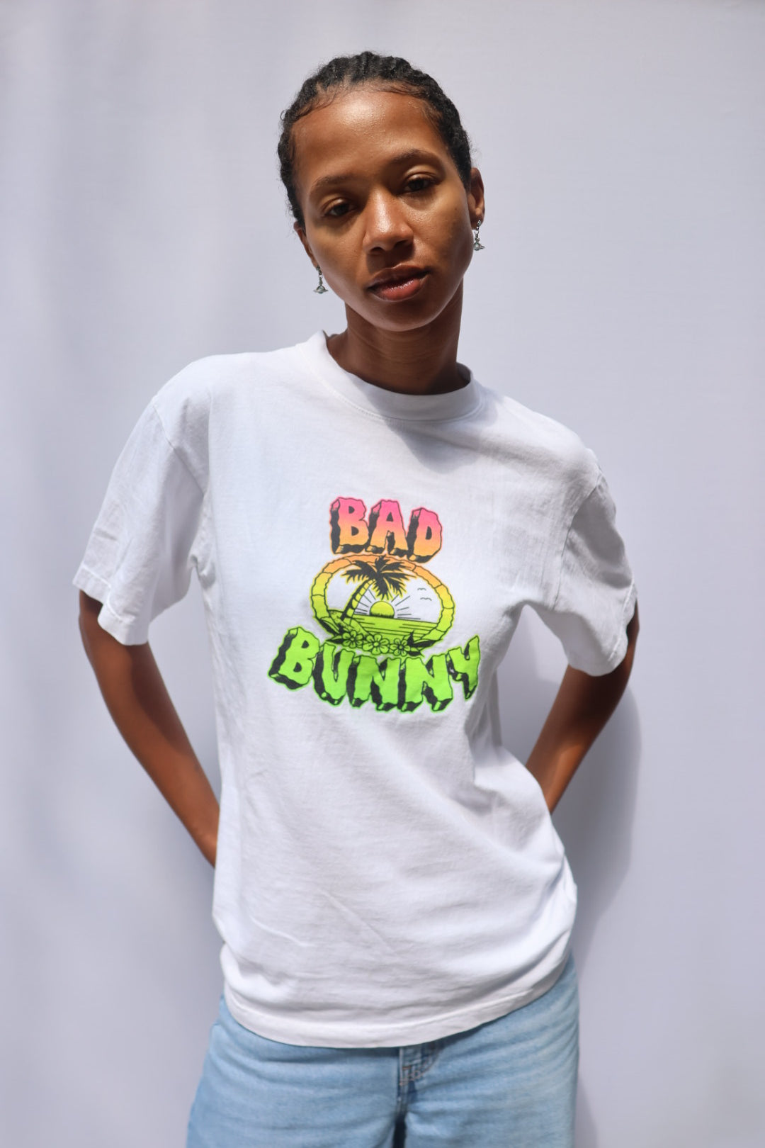 Bad Bunny 2022 Un Verano Sin Ti Tour T-shirt - White w Red Yellow Green Gradient