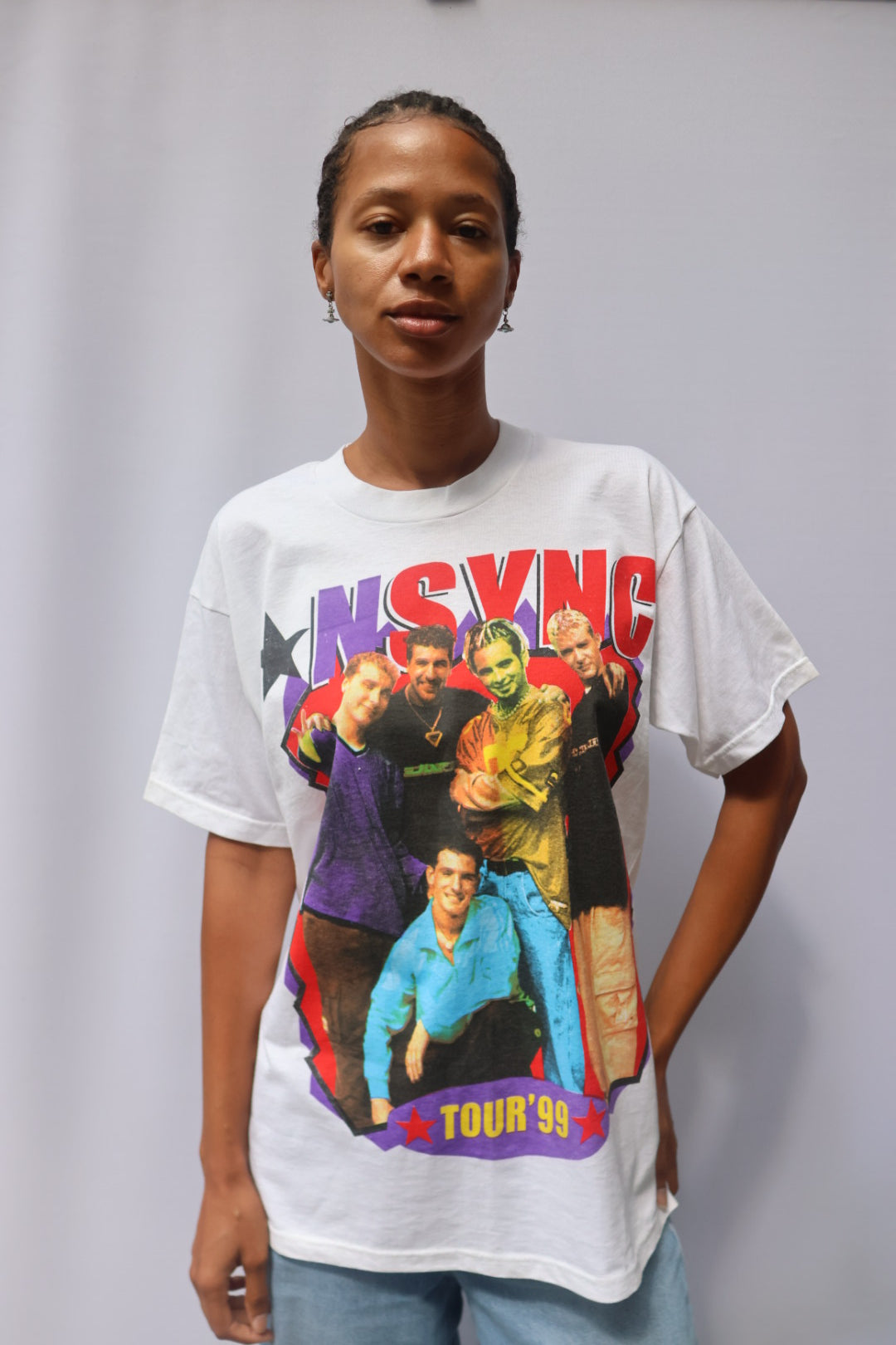NSYNC 1999 NSYNC 99 Tour T-shirt - White w Purple Red Text